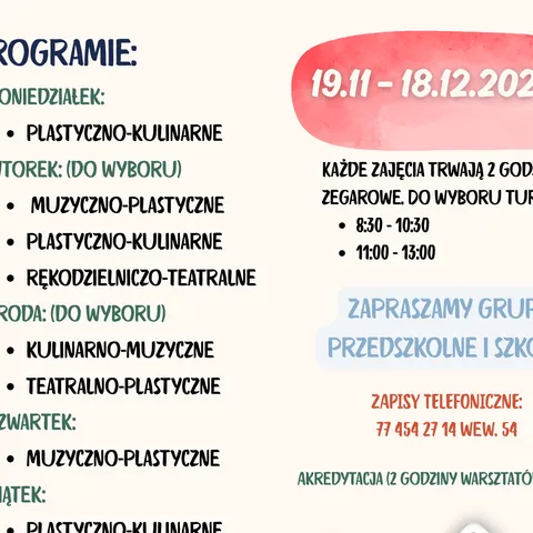 Plakat świątecznych warsztatów artystycznych